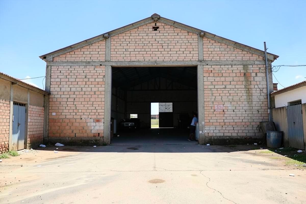 Galpão com portão amplo e pátio em Paraopeba